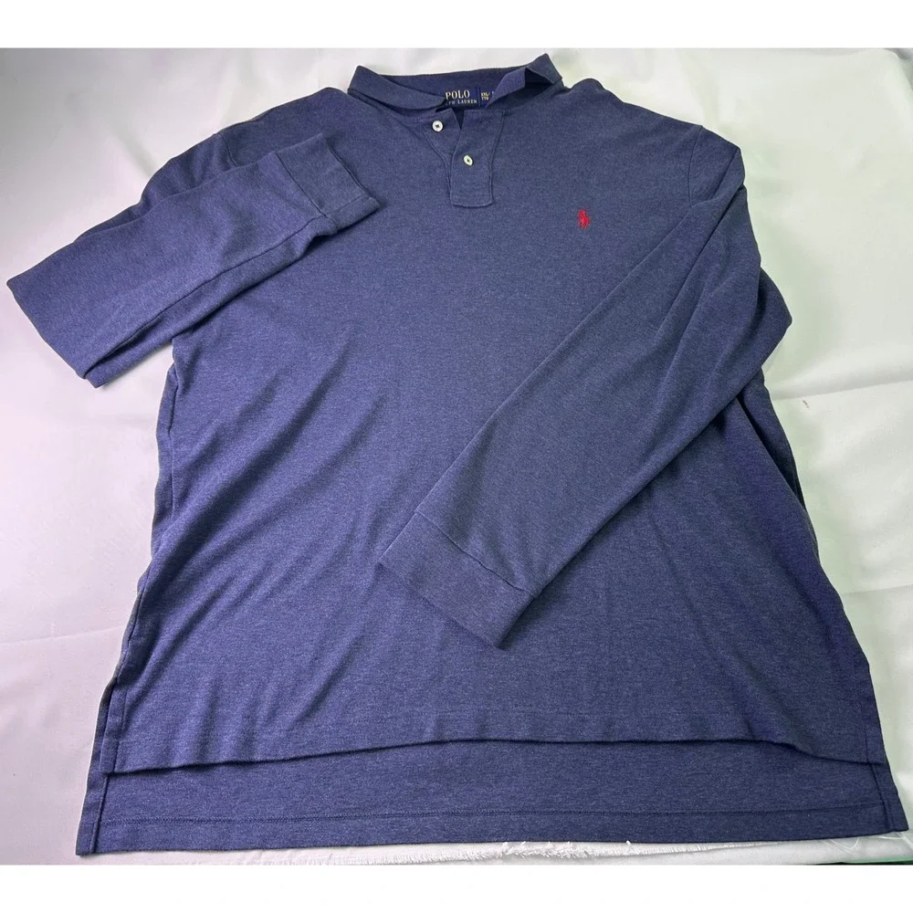 Polo Ralph Lauren Men's‎ Blue Long Sleeve Polo Shirt 2XL Casual Red Pony Logo